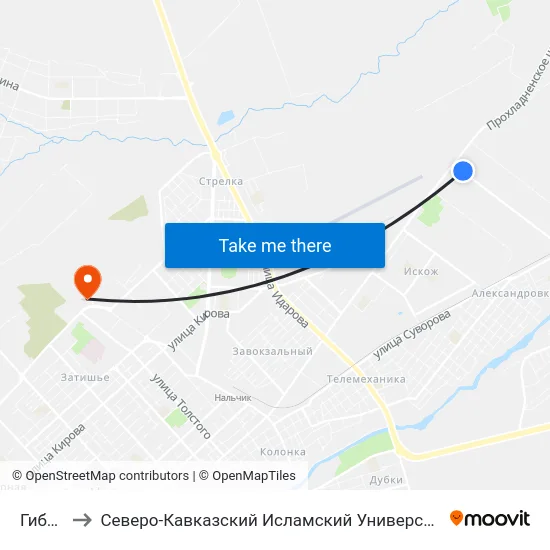 Гибдд to Северо-Кавказский Исламский Университет map