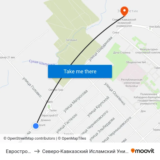 Еврострой 07 to Северо-Кавказский Исламский Университет map