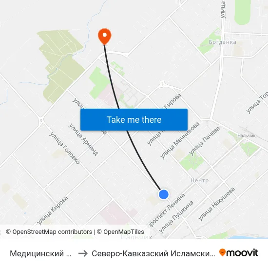 Медицинский Колледж to Северо-Кавказский Исламский Университет map