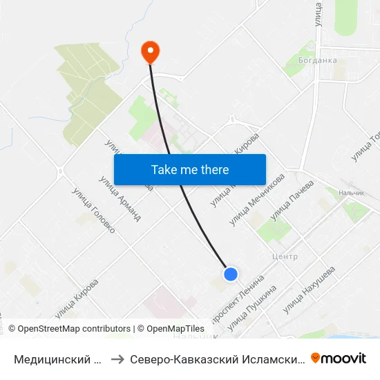 Медицинский Колледж to Северо-Кавказский Исламский Университет map