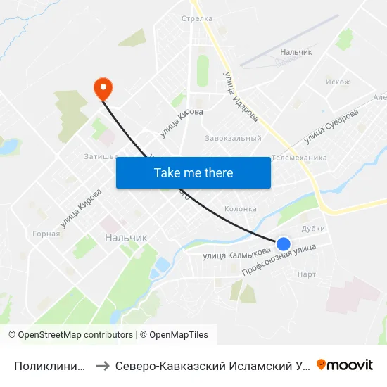 Поликлиника №1 to Северо-Кавказский Исламский Университет map