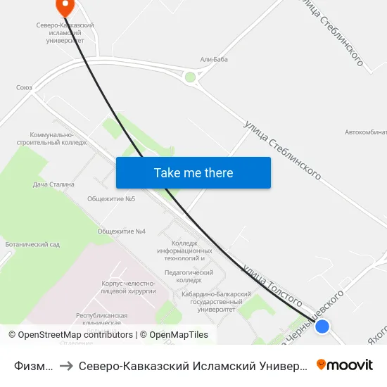 Физмат to Северо-Кавказский Исламский Университет map