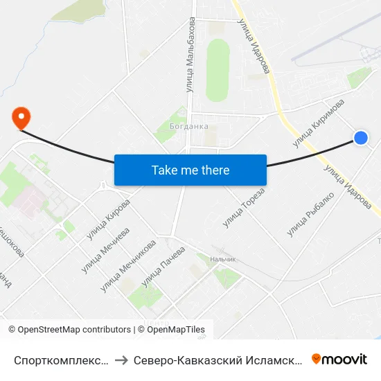 Спорткомплекс Кабарда to Северо-Кавказский Исламский Университет map