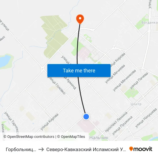 Горбольница №1 to Северо-Кавказский Исламский Университет map