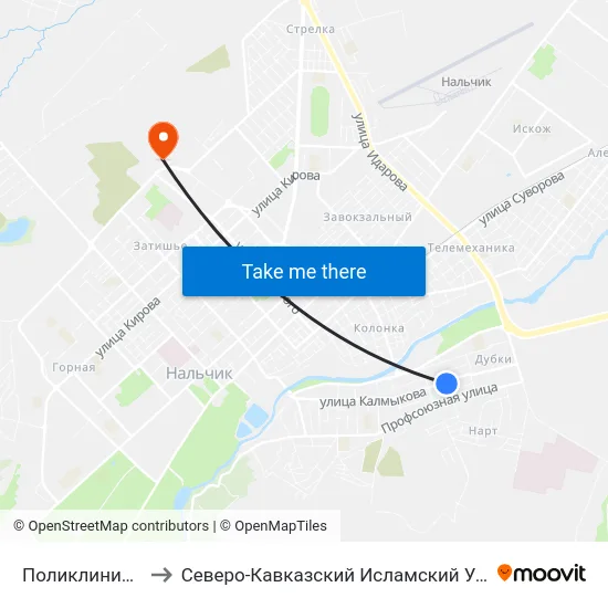 Поликлиника №1 to Северо-Кавказский Исламский Университет map