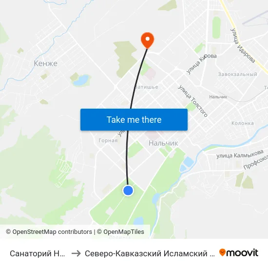 Санаторий Нальчик to Северо-Кавказский Исламский Университет map