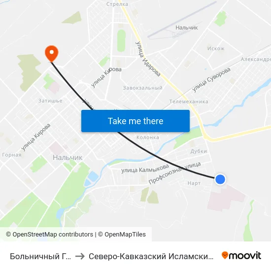 Больничный Городок to Северо-Кавказский Исламский Университет map