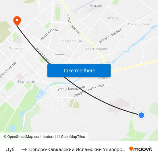 Дубки to Северо-Кавказский Исламский Университет map