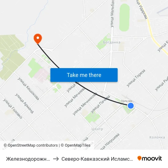 Железнодорожный Вокзал to Северо-Кавказский Исламский Университет map