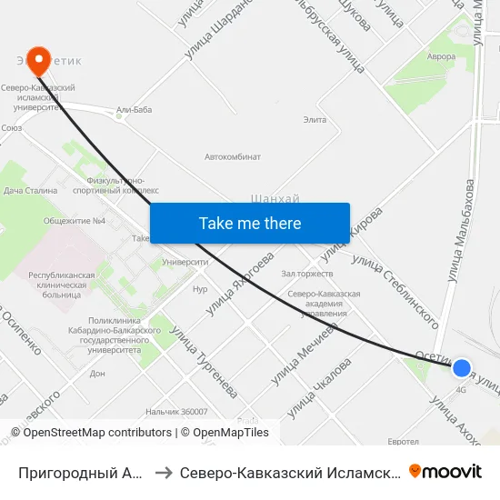 Пригородный Автовокзал to Северо-Кавказский Исламский Университет map