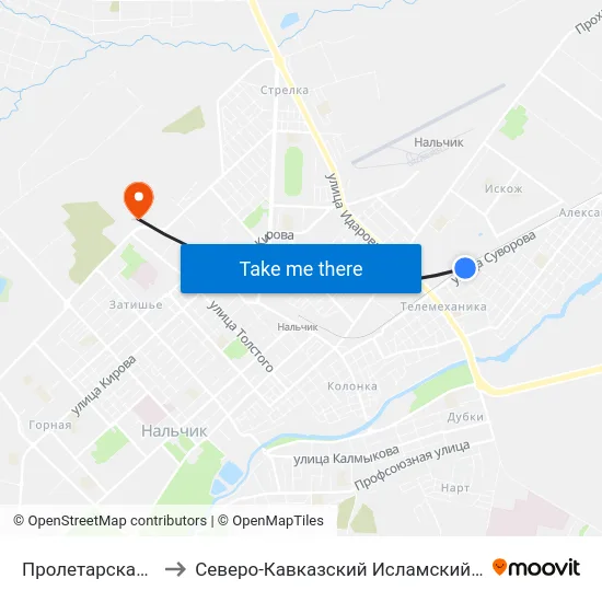 Пролетарская Улица to Северо-Кавказский Исламский Университет map