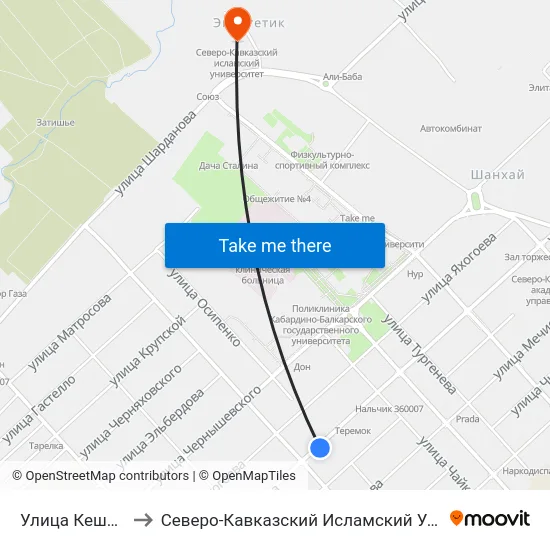 Улица Кешокова to Северо-Кавказский Исламский Университет map