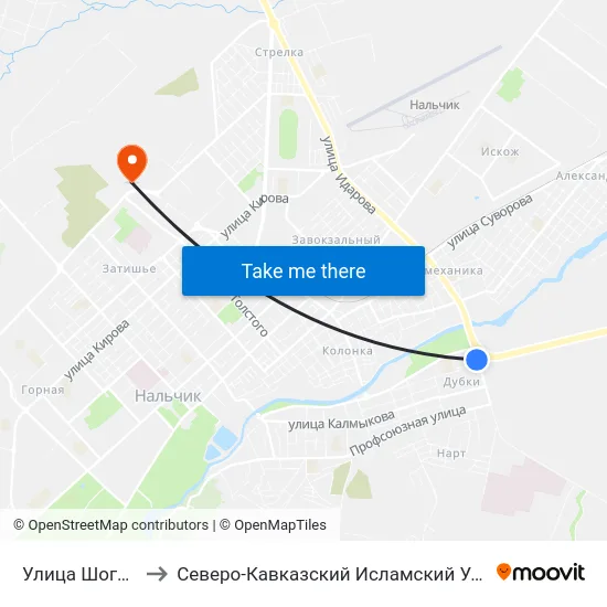 Улица Шогенова to Северо-Кавказский Исламский Университет map