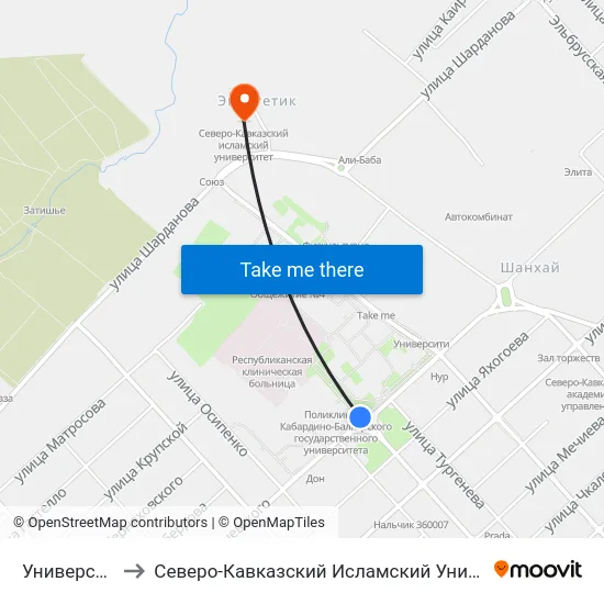 Университет to Северо-Кавказский Исламский Университет map