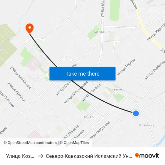 Улица Козлова to Северо-Кавказский Исламский Университет map