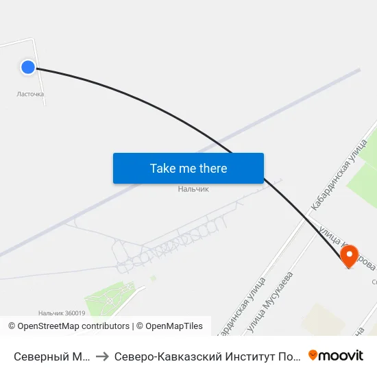 Северный Микрорайон to Северо-Кавказский Институт Повышения Квалификации map