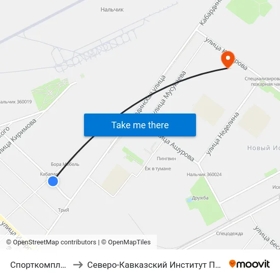 Спорткомплекс Кабарда to Северо-Кавказский Институт Повышения Квалификации map