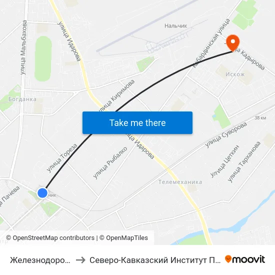 Железнодорожный Вокзал to Северо-Кавказский Институт Повышения Квалификации map