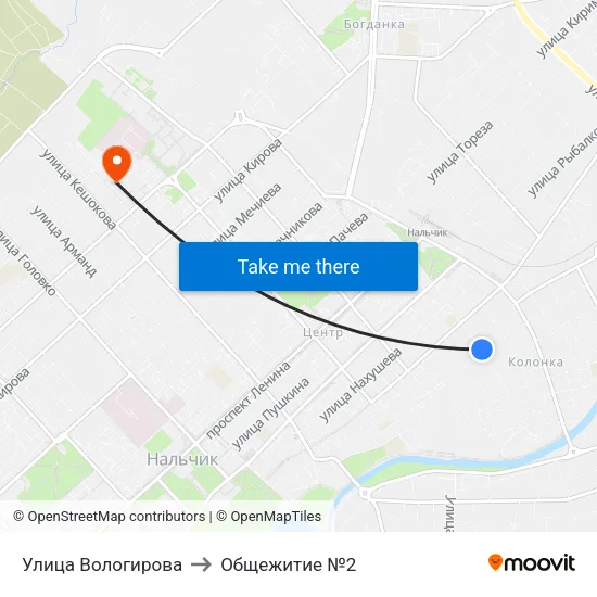 Улица Вологирова to Общежитие №2 map