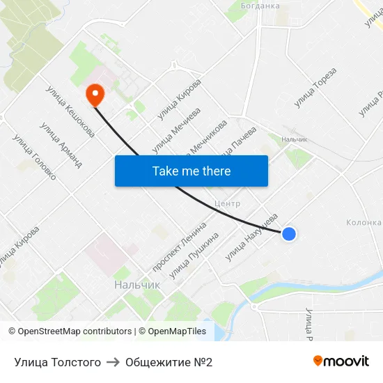 Улица Толстого to Общежитие №2 map