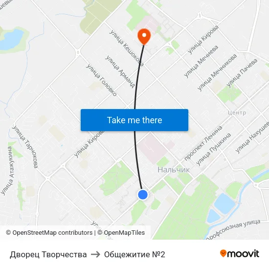 Дворец Творчества to Общежитие №2 map