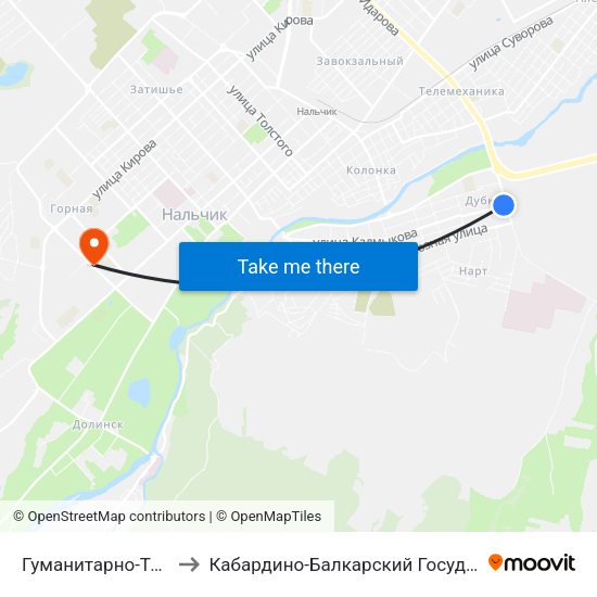 Гуманитарно-Технический Колледж to Кабардино-Балкарский Государственный Аграрный Университет map
