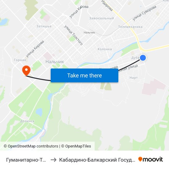 Гуманитарно-Технический Колледж to Кабардино-Балкарский Государственный Аграрный Университет map