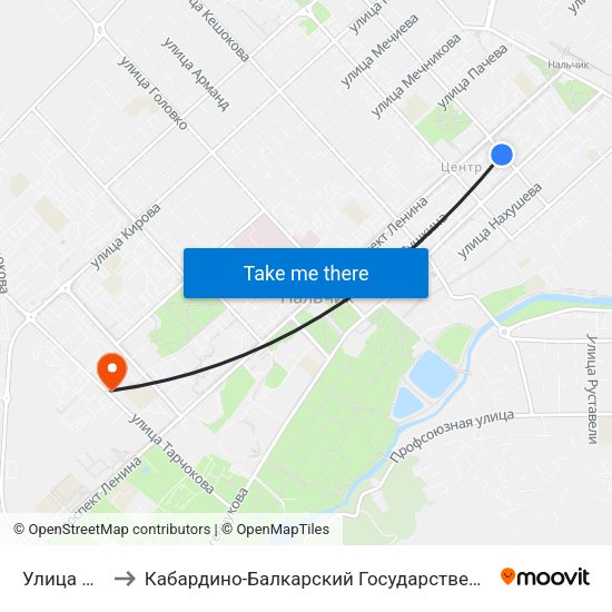 Улица Пушкина to Кабардино-Балкарский Государственный Аграрный Университет map