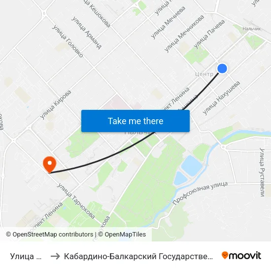 Улица Пушкина to Кабардино-Балкарский Государственный Аграрный Университет map