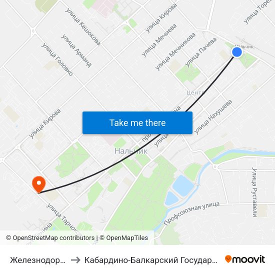 Железнодорожный Вокзал to Кабардино-Балкарский Государственный Аграрный Университет map