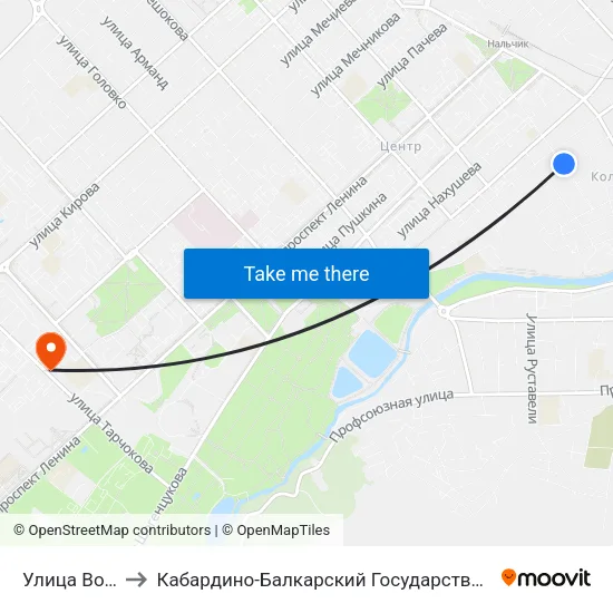 Улица Вологирова to Кабардино-Балкарский Государственный Аграрный Университет map