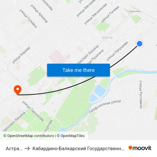 Астраханка to Кабардино-Балкарский Государственный Аграрный Университет map
