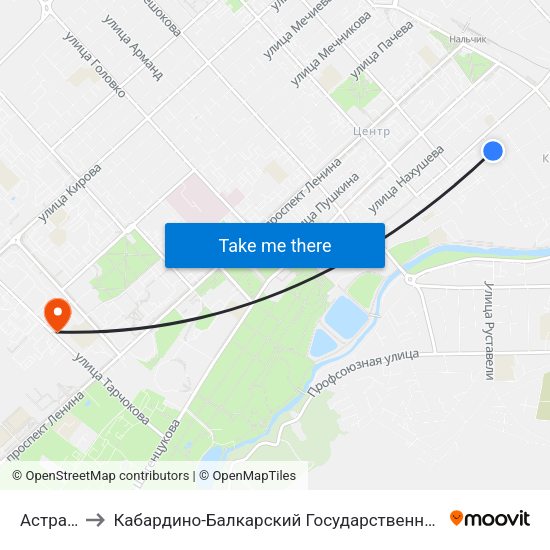 Астраханка to Кабардино-Балкарский Государственный Аграрный Университет map