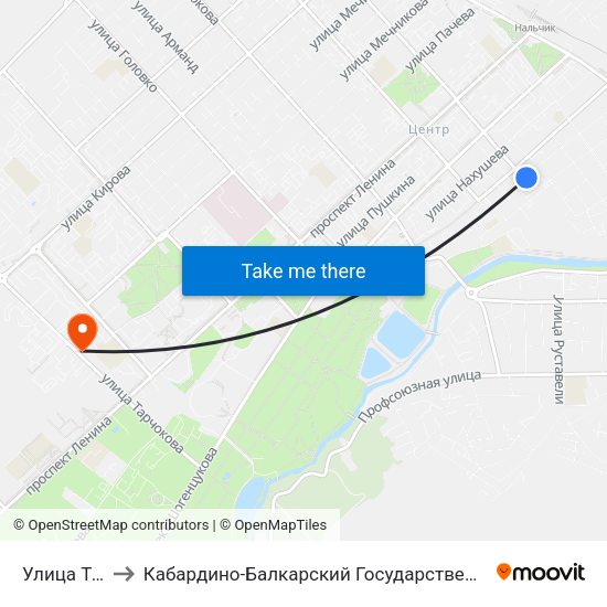 Улица Толстого to Кабардино-Балкарский Государственный Аграрный Университет map