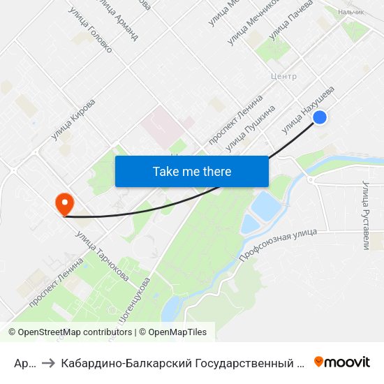 Арбат to Кабардино-Балкарский Государственный Аграрный Университет map