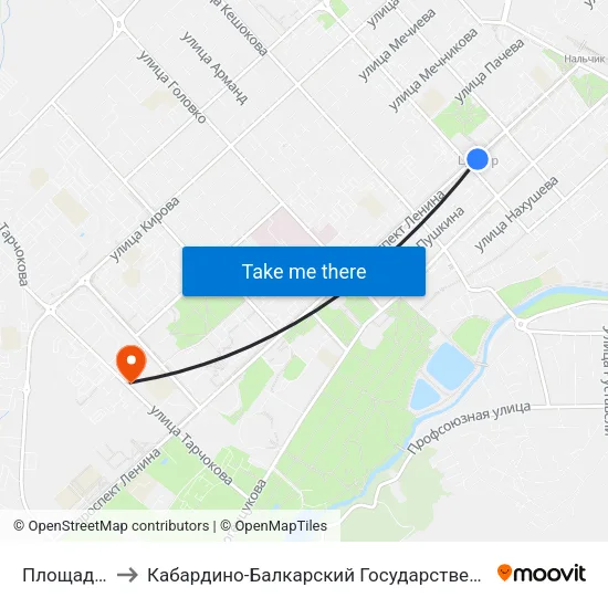 Площадь Марии to Кабардино-Балкарский Государственный Аграрный Университет map