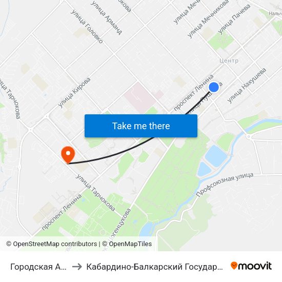 Городская Администрация to Кабардино-Балкарский Государственный Аграрный Университет map