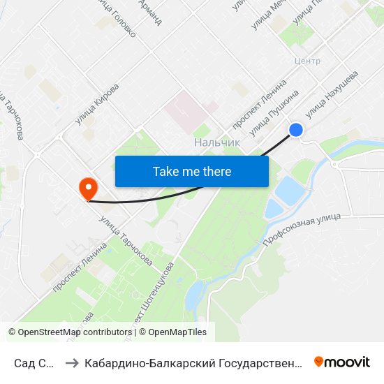 Сад Свободы to Кабардино-Балкарский Государственный Аграрный Университет map