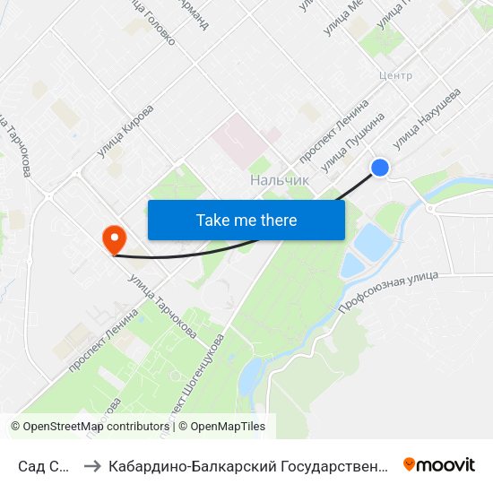 Сад Свободы to Кабардино-Балкарский Государственный Аграрный Университет map