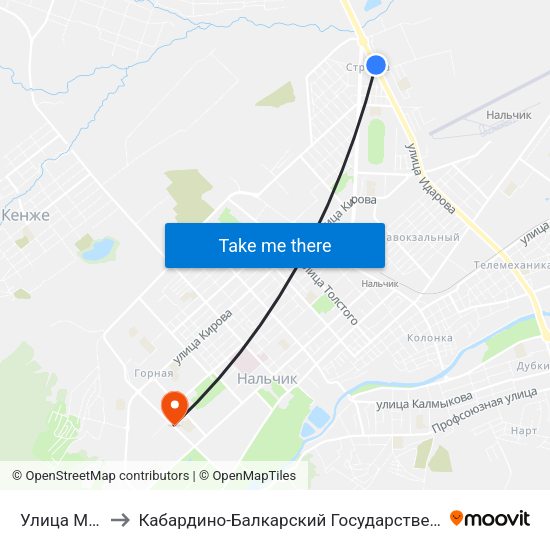 Улица Мовсисяна to Кабардино-Балкарский Государственный Аграрный Университет map