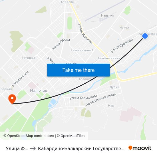 Улица Фанзиева to Кабардино-Балкарский Государственный Аграрный Университет map