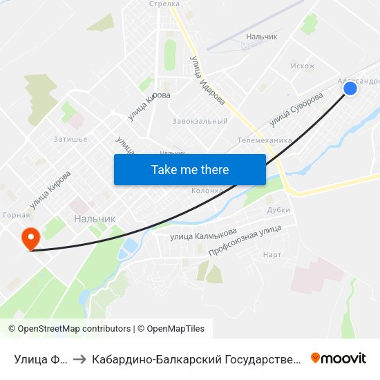 Улица Фанзиева to Кабардино-Балкарский Государственный Аграрный Университет map