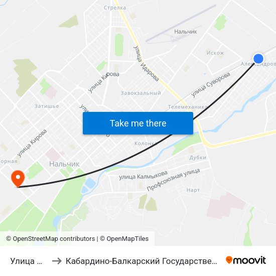 Улица Пугачёва to Кабардино-Балкарский Государственный Аграрный Университет map