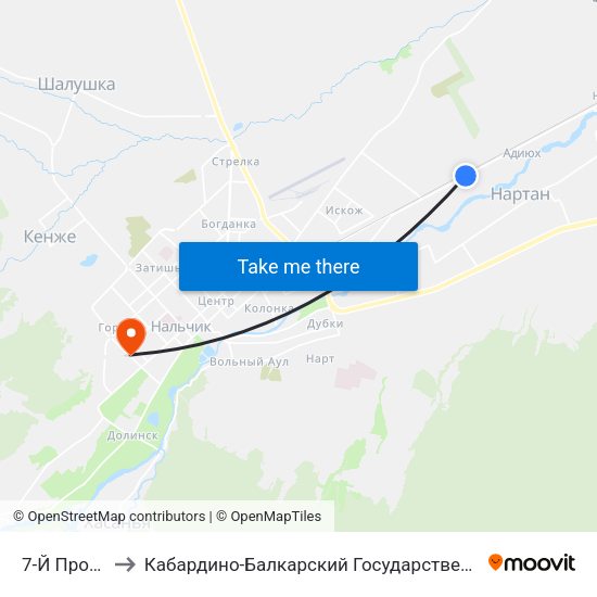 7-Й Промпроезд to Кабардино-Балкарский Государственный Аграрный Университет map