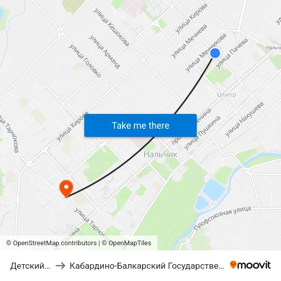 Детский Стадион to Кабардино-Балкарский Государственный Аграрный Университет map