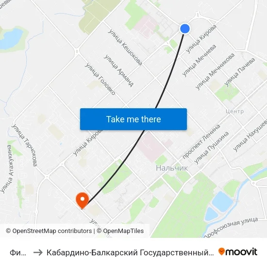 Физмат to Кабардино-Балкарский Государственный Аграрный Университет map