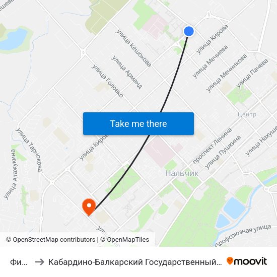 Физмат to Кабардино-Балкарский Государственный Аграрный Университет map