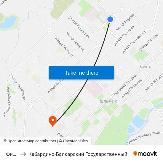 Физмат to Кабардино-Балкарский Государственный Аграрный Университет map