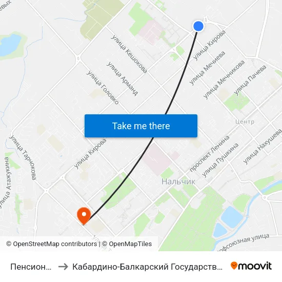 Пенсионный Фонд to Кабардино-Балкарский Государственный Аграрный Университет map
