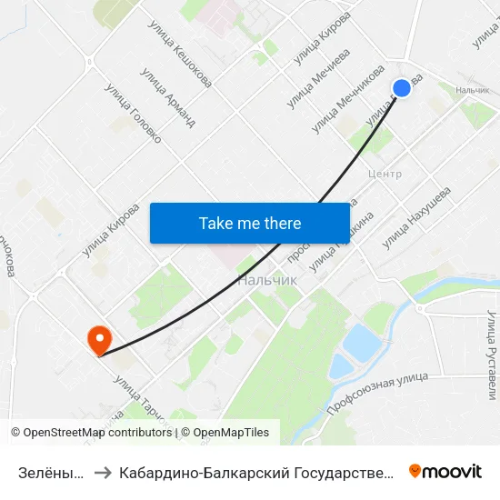 Зелёный Рынок to Кабардино-Балкарский Государственный Аграрный Университет map